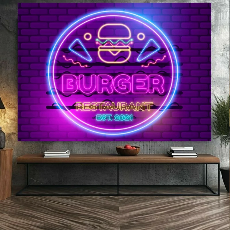 پوستر دیواری طرح همبرگر رستورانی مدل نئون کد FP105345