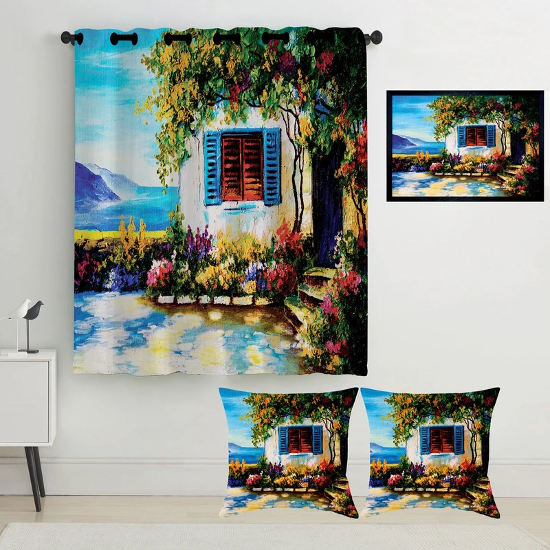 پرده رنس مدل S2-41113 به همراه تابلو و کوسن