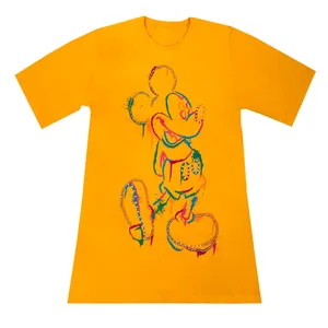 تی شرت لانگ زنانه مدل میکی موس رنگ زرد