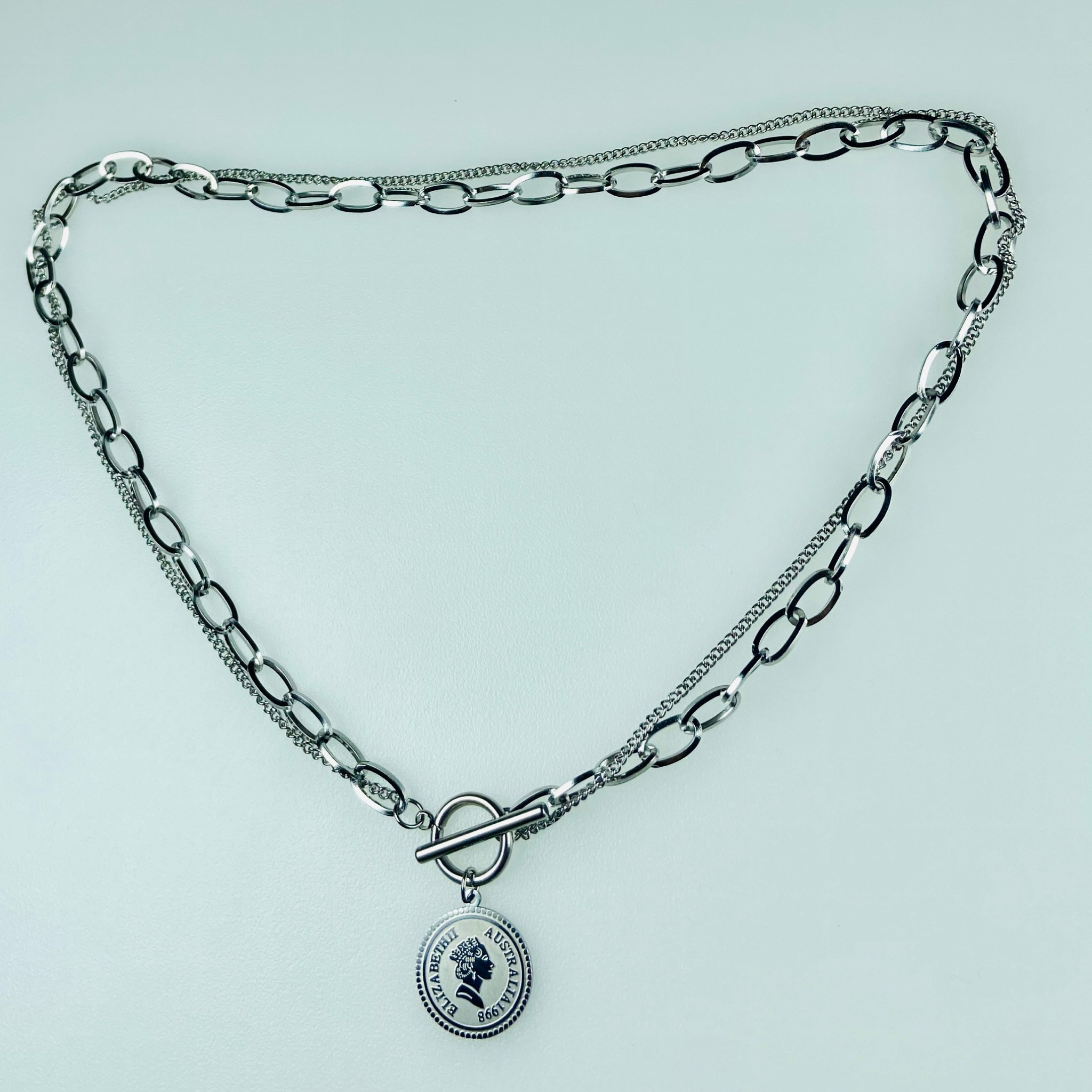 گردنبند دخترانه مدل سکه ای دو لاین