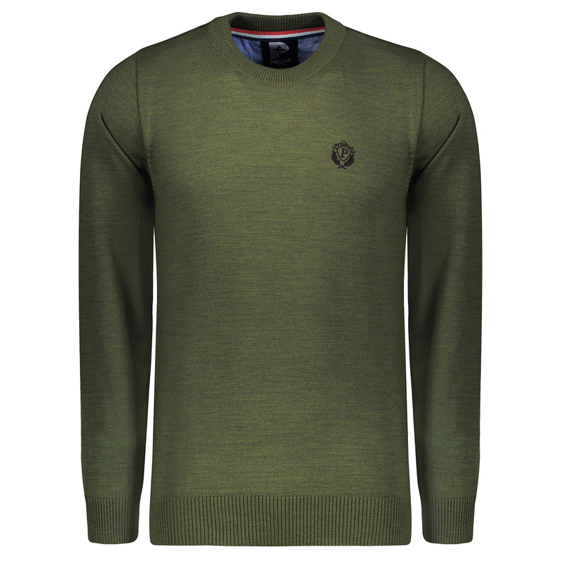 پلیور مردانه تریکو پاییزان مدل PR700 ملانژ رنگ سبز صدری