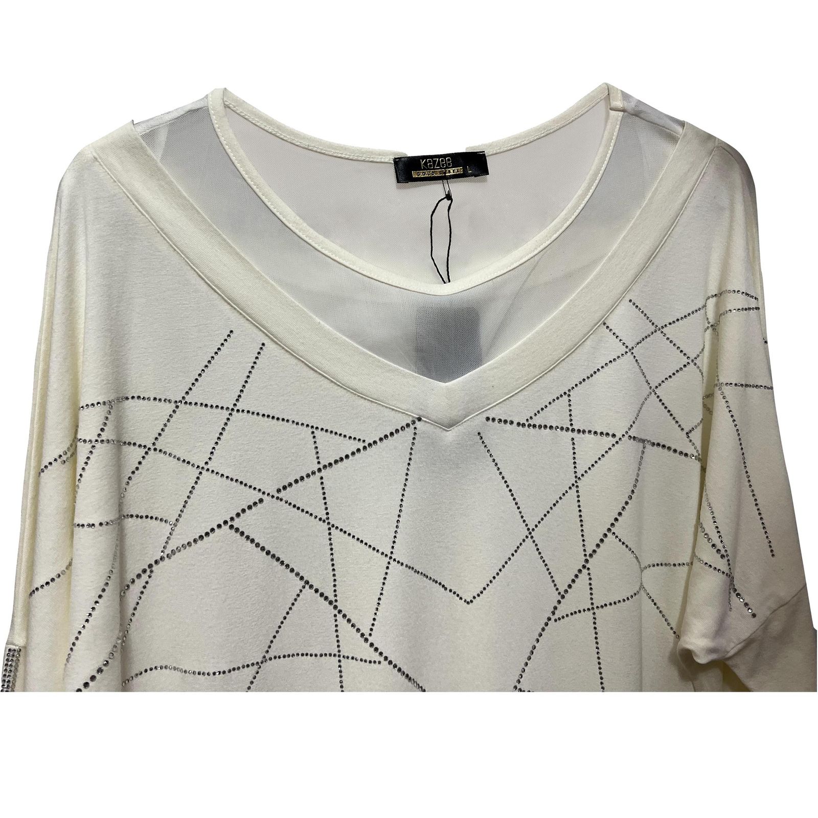 بلوز آستین بلند زنانه کازه مدل نگین دار ضربدری ترک - - 2