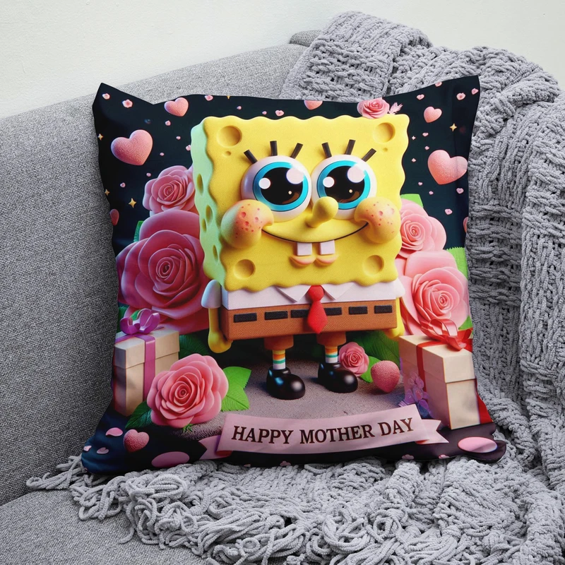 کوسن پاد آفرین مدل باب اسفنجی طرح روز مادر مبارک کد  B537