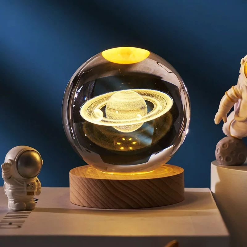 چراغ خواب مدل گوی شیشه ای 3D طرح سیاره زحل 