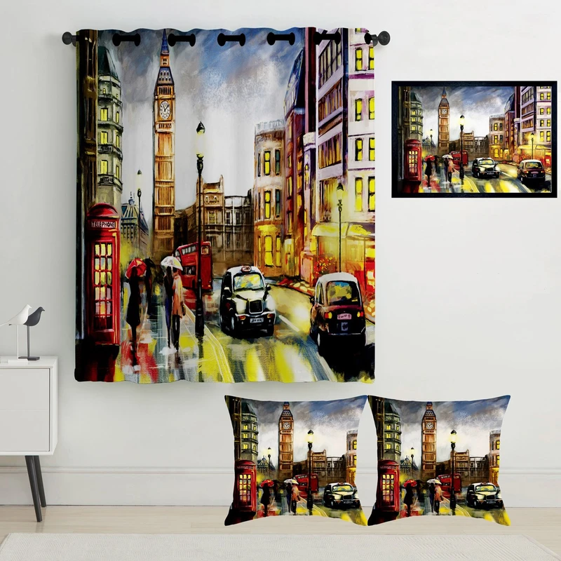 پرده رنس مدل S2-41120 به همراه تابلو و کوسن