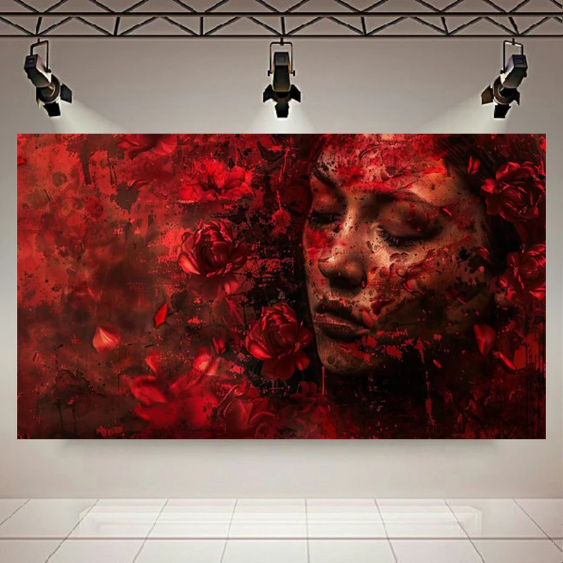  تابلو بوم طرح مخمل دختر و رزهای قرمز مدل زیبا کد AR303036