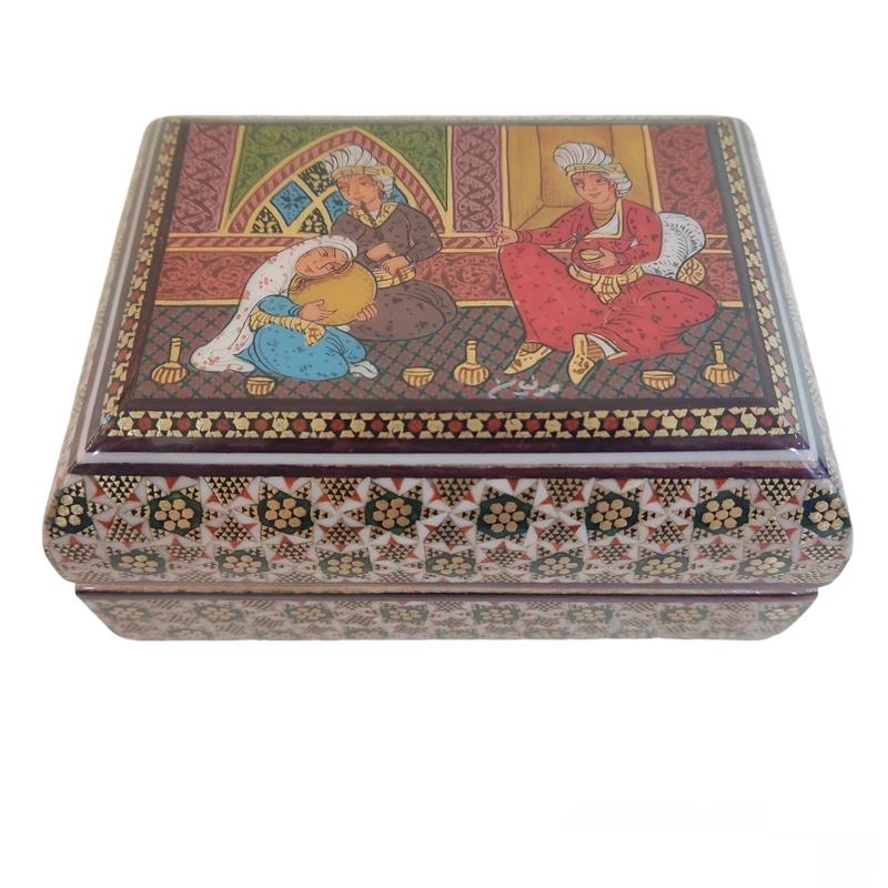جعبه جواهرات خاتم کاری طرح مطرب و چنگ کد 01