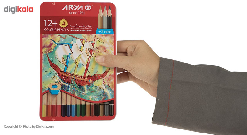 مداد رنگی 12+3 رنگ آریا مدل 3021