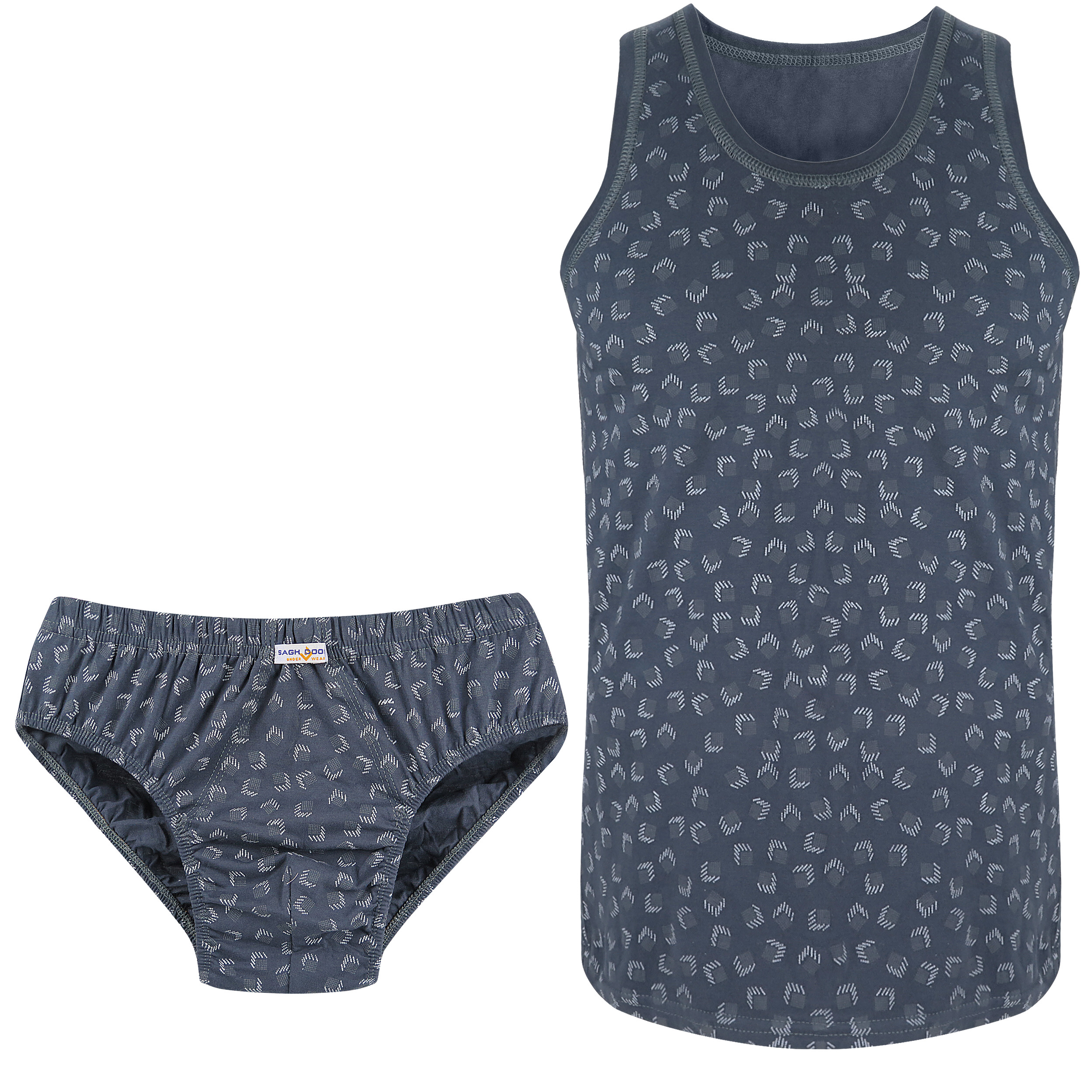 ست شورت و زیرپوش مردانه ساقدوش طرح مربع کد 123-10 رنگ طوسی 