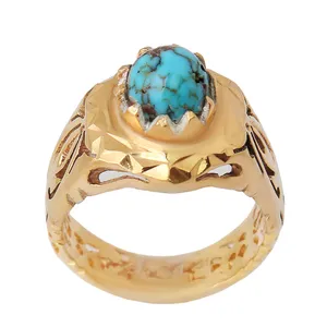 انگشتر نقره مردانه بازرگانی میلادی مدل فیروزه نیشابور دستساز کد AM_2400