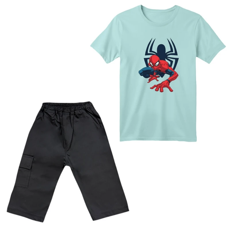 ست تی‌شرت آستین کوتاه و شلوارک پسرانه مدل مرد عنکبوتی کد ۱۴