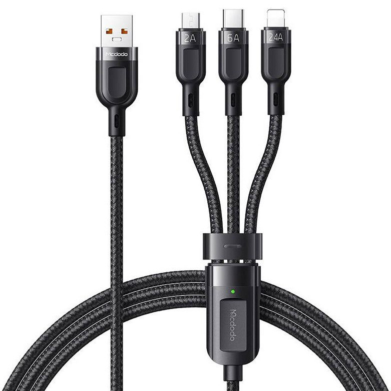 کابل تبدیل USB به USB-C /لایتنینگ /MicroUSB مک دودو مدل 3in1 Super Fast Charging 66W طول 1.2 متر