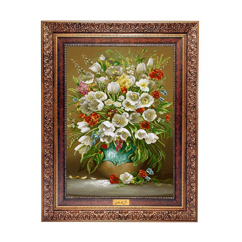 تابلو فرش ماشینی نقش نگار رضوی طرح گل کد 468C