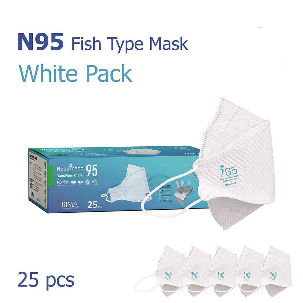 ماسک تنفسی ریما مدل سه بعدی فیش N95 نانوالیاف بسته 25 عددی