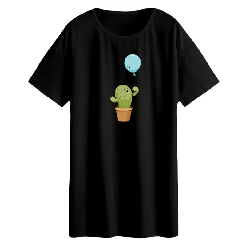 تی شرت لانگ زنانه مدل کاکتوس و بادکنک کد 2 رنگ مشکی