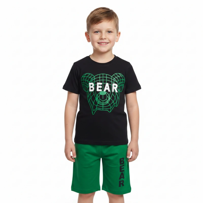 ست تی‌شرت آستین کوتاه و شلوارک راحتی پسرانه مدل BEAR کد M11