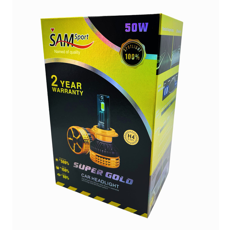 هدلایت لامپ خودرو سام مدل SUPER GOLD پایه H4 بسته دو عددی