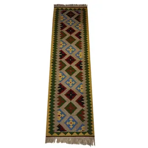 گلیم دستباف کناره به طول دو متر طرح لوزی مدل HA20