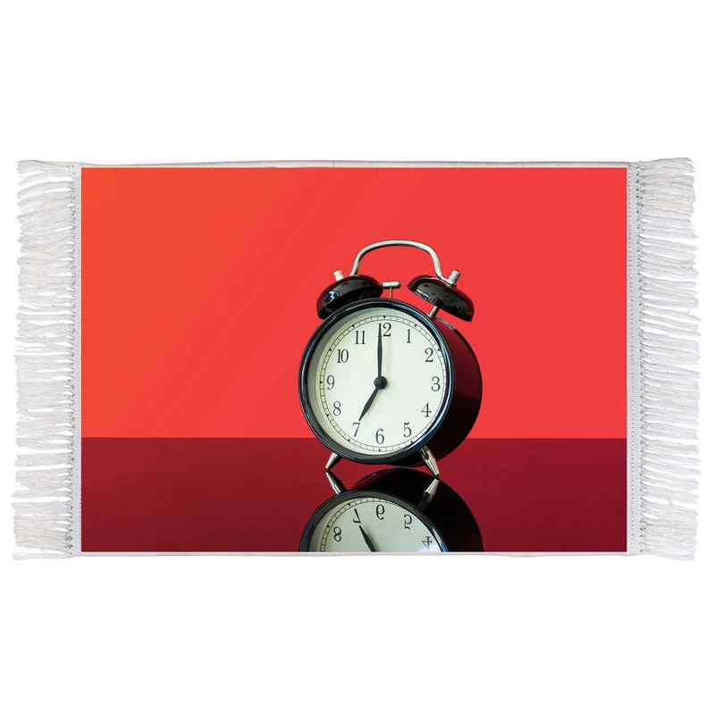 فرش ماشینی دیوارکوب اطلس آبی طرح ساعت رو میزی مدل T1925 