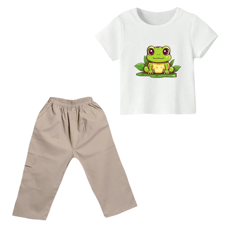 ست تی شرت و شلوارک پسرانه مدل غورباقه کد ۳ رنگ سفید