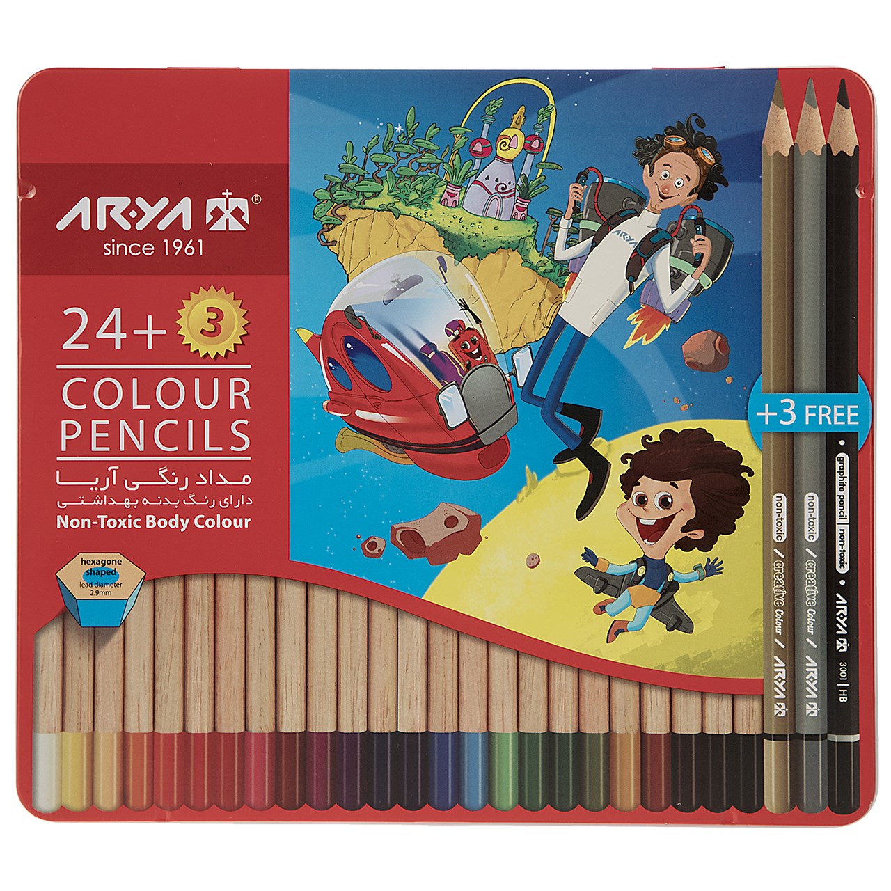 نکته خرید - قیمت روز مداد رنگی 24+3 رنگ آریا مدل 3022 خرید