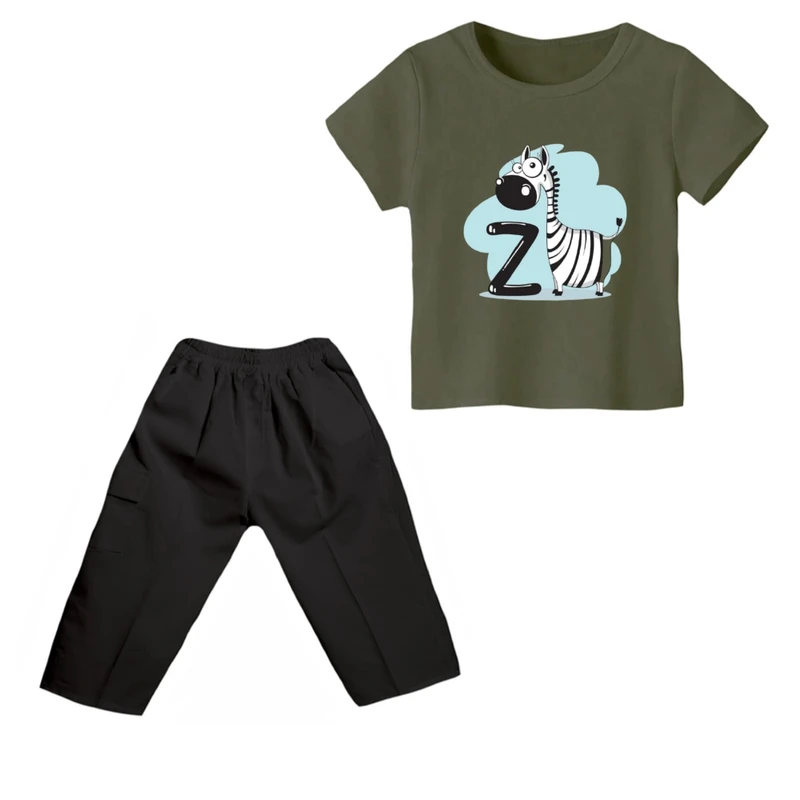 ست تی شرت و شلوارک پسرانه مدل گورخر کد 13