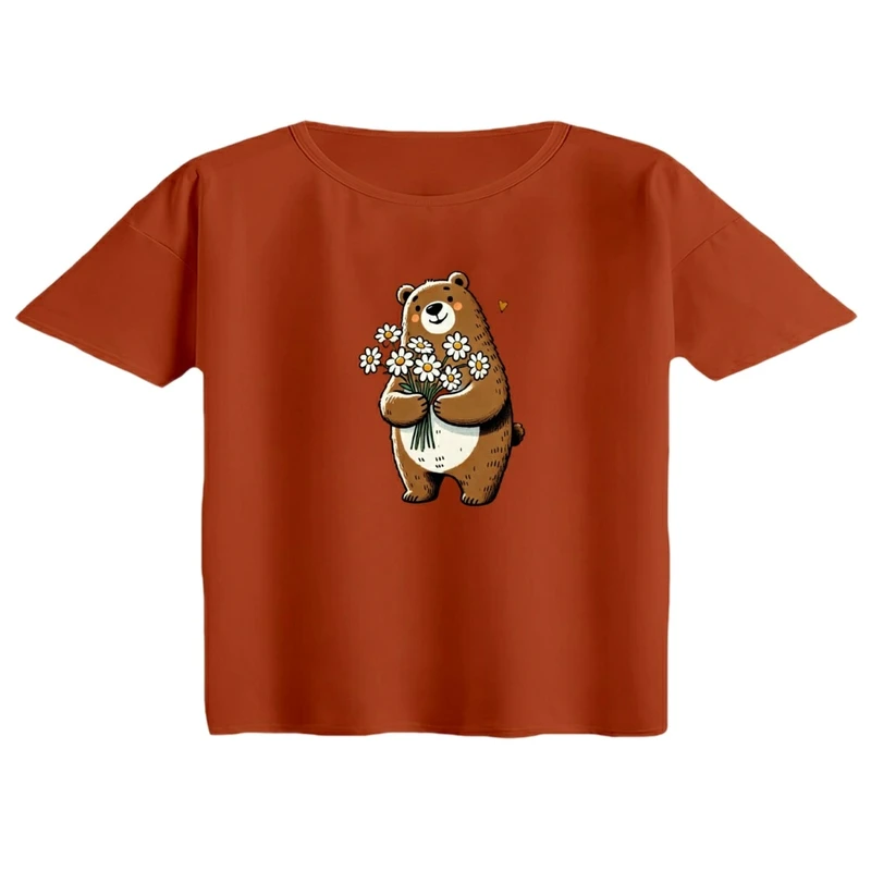 کراپ تی‌شرت آستین کوتاه زنانه مدل خرس مهربون