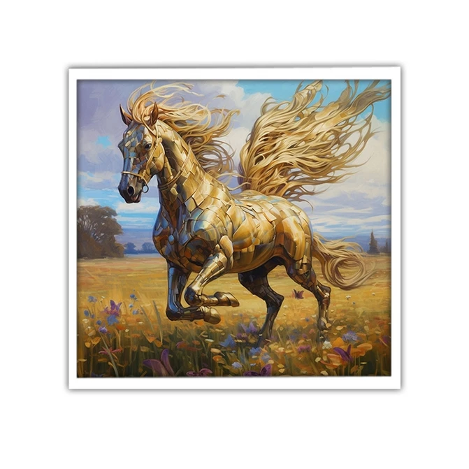 تابلو نوری بکلیت طرح گرافیکی اسب طلاکوب مدل W-MID-19019