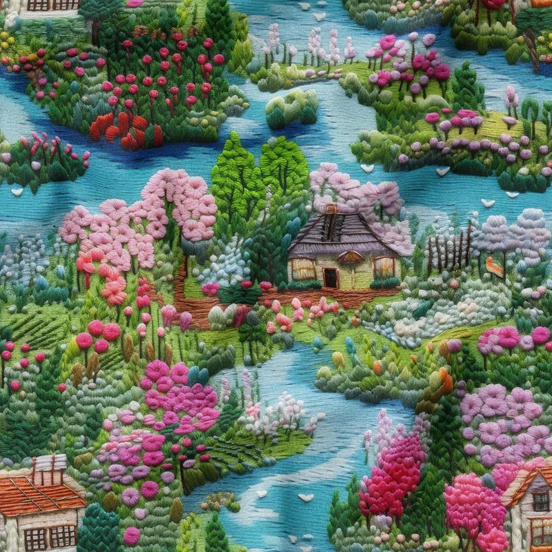 پارچه ملحفه عرض 1.5 متر پارچه باما طرح پنج بعدی باغ بهاری کد 5013609 رنگ سبز