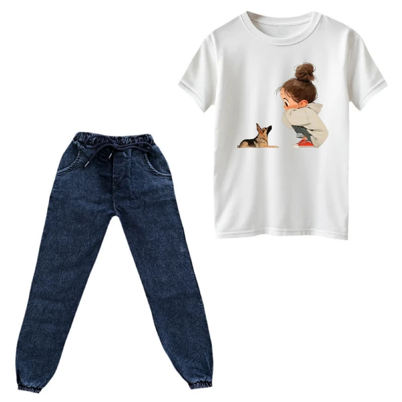 ست تی‌شرت و شلوار دخترانه مدل دختر و سگ
