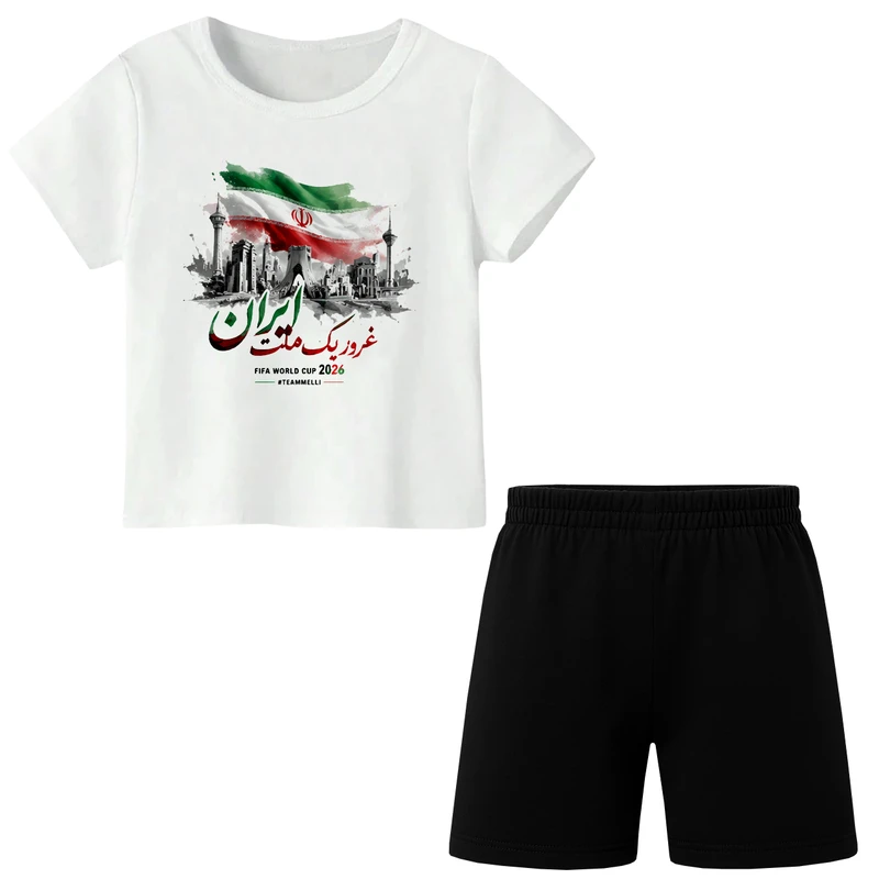 ست تی‌شرت آستین کوتاه و شلوارک راحتی پسرانه مدل A310 طرح تیم ملی