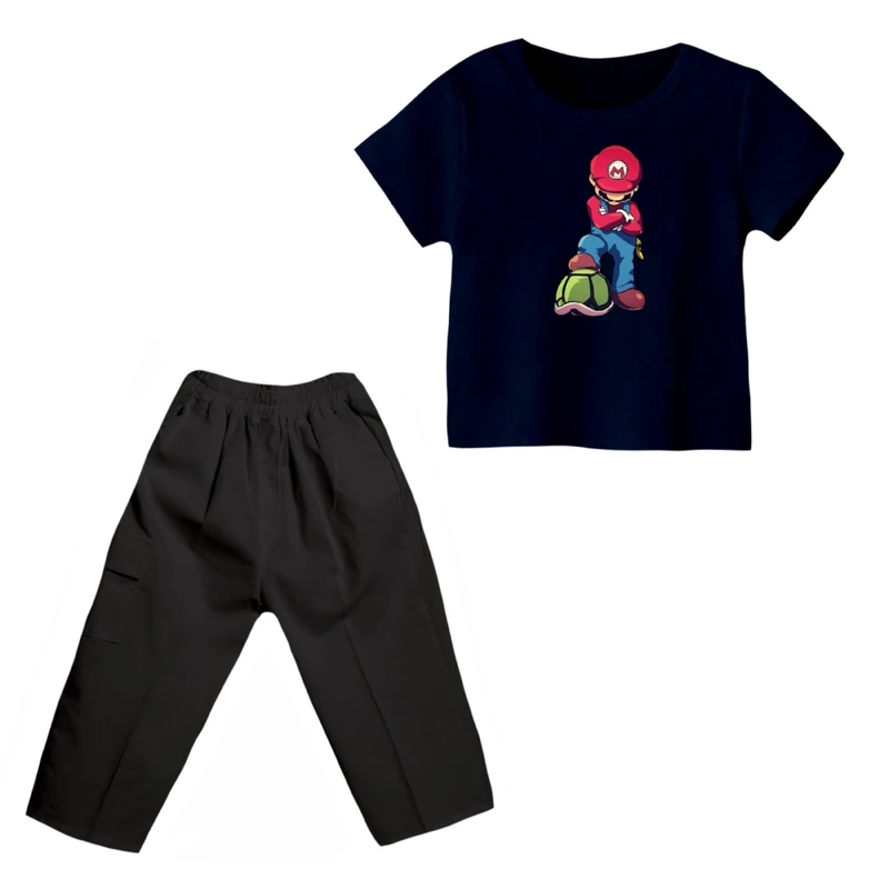 ست تی شرت و شلوارک پسرانه مدل ماریو کد 4