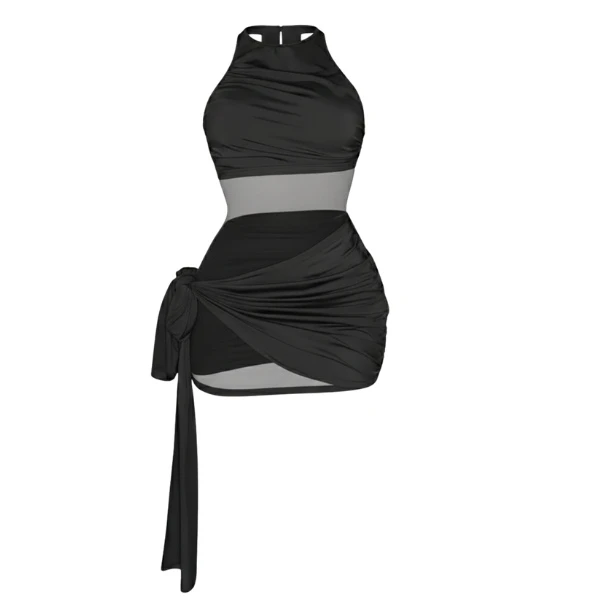 پیراهن یقه ایستاده زنانه مدل دامن گره ای 9852