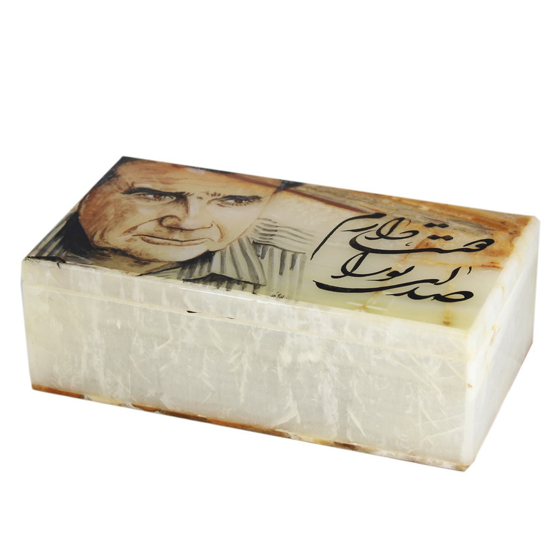 جعبه سنگ مرمر اثر بابائی طرح پرتره استاد شجریان سایز 18 × 10 سانتی متر