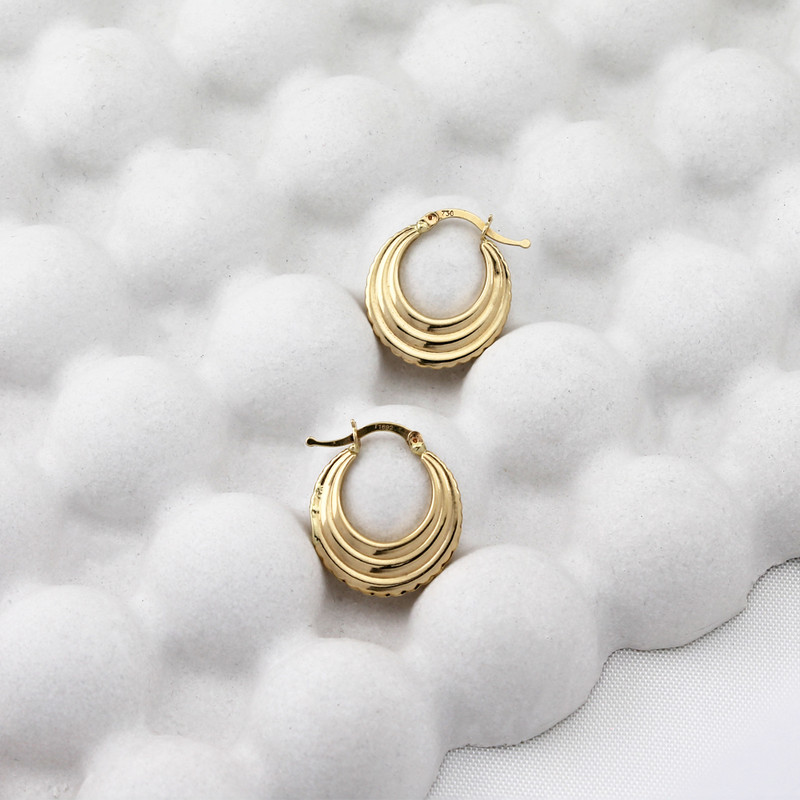 گوشواره حلقه‌ای طلا 18 عیار زنانه الی گالری مدل حلقه 3 خط - 3