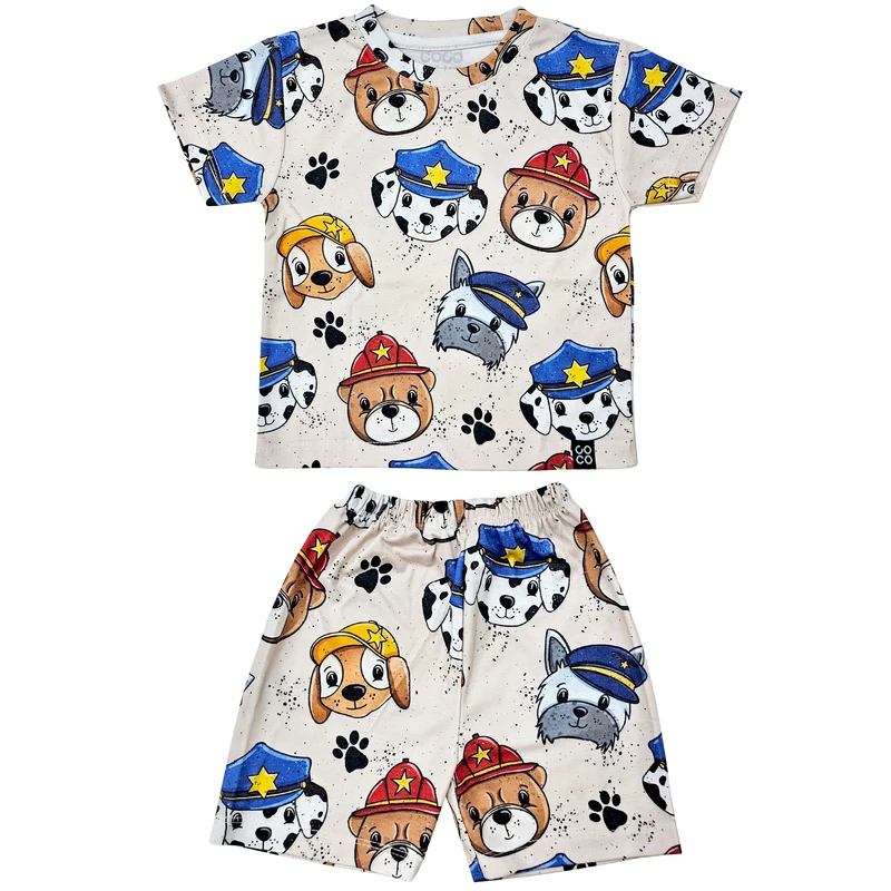 ست تی شرت آستین کوتاه و شلوارک پسرانه مدل سگهای پلیس