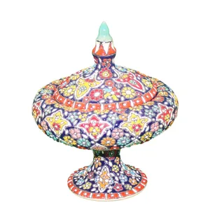 شکلات خوری سفالی میناکاری آبی عمیق  مدل عدسی کد 103