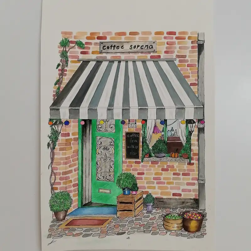 نقاشی آبرنگ مدل کافی شاپ
