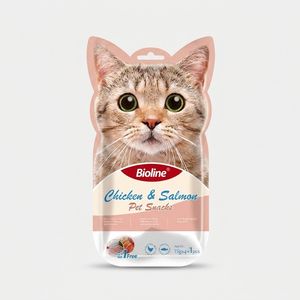 بستنی گربه پت اسنک بایولاین مدل طعم مرغ و ماهی سالمون 15 گرم بسته 5 عددی