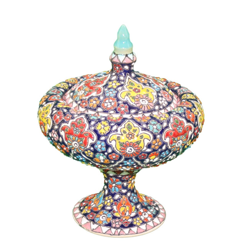 شکلات خوری سفالی میناکاری آبی عمیق مدل عدسی کد 106