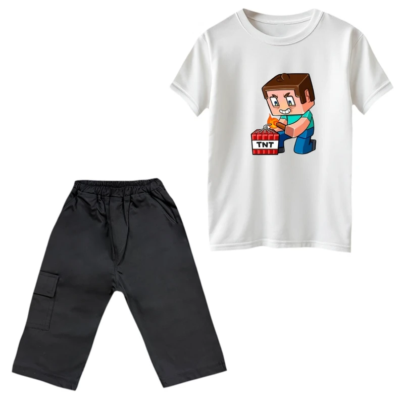 ست تی‌شرت و شلوارک پسرانه مدل ماینکرفت کد 12