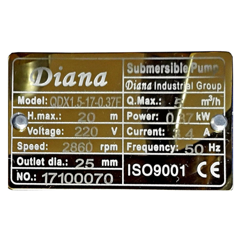 پمپ کف کش دیانا مدل QDX-1.5-17-0.37F پمپ کف کش دیانا مدل QDX-1.5-17-0.37F