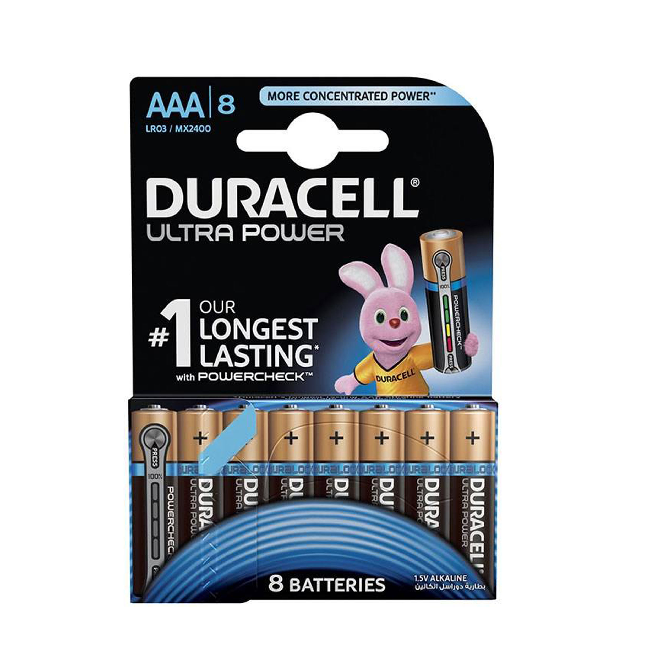 باتری نیم قلمی دوراسل مدل Ultra Power Duralock بسته 8 عددی