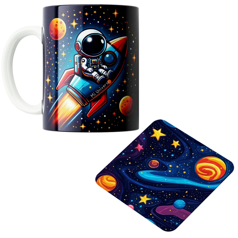 ماگ پاد آفرین مدل فضانورد سیاره منظومه شمسی موشک آدم فضایی کد PZ184 به همراه زیرلیوانی