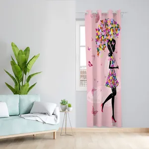 پرده مدل دختر و پروانه مخمل پانچی کد 4193 سایز 140x280 سانتی متر
