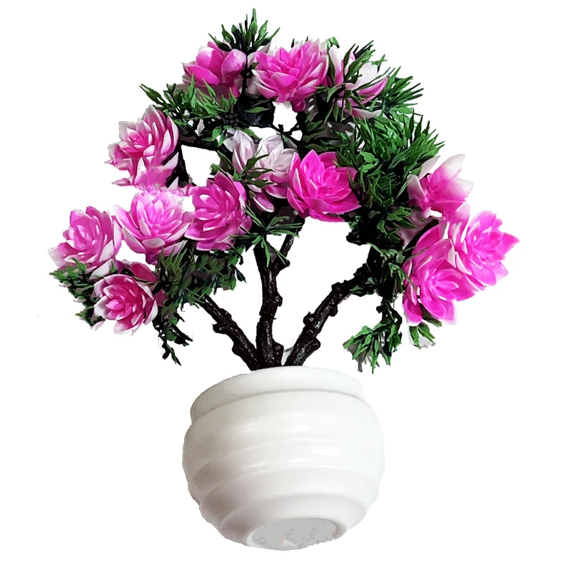 گلدان به همراه گل مصنوعی مدل درختچه نیلوفری مینیاتوری