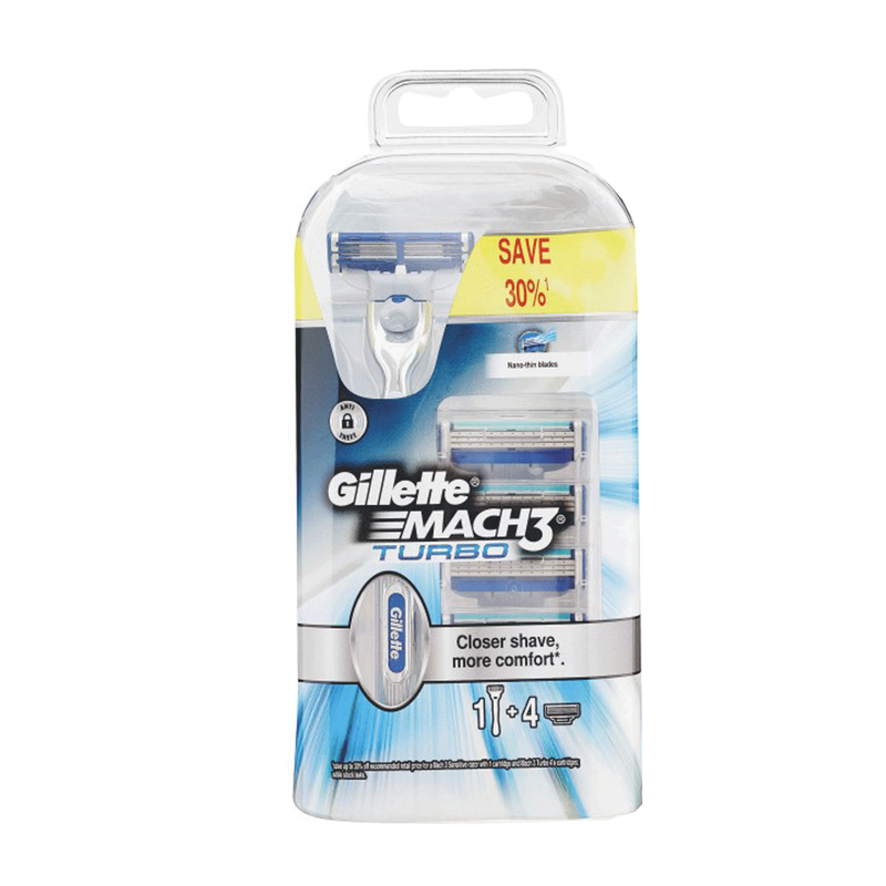 خود تراش مردانه ژیلت مدل Mach3 Turbo به همراه 4 عدد تیغ یدک خود تراش مردانه ژیلت مدل Mach3 Turbo به همراه 4 عدد تیغ یدک