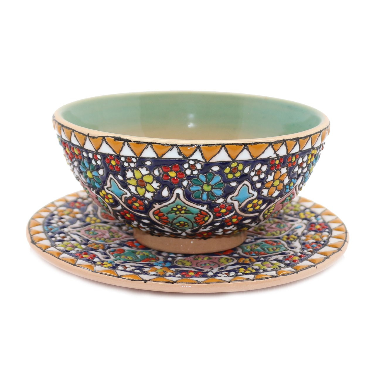 کاسه و بشقاب سفالی میناکاری آبی عمیق کد 95