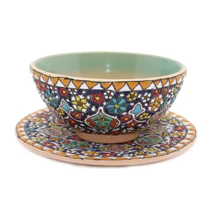 کاسه و بشقاب سفالی میناکاری آبی عمیق کد 95