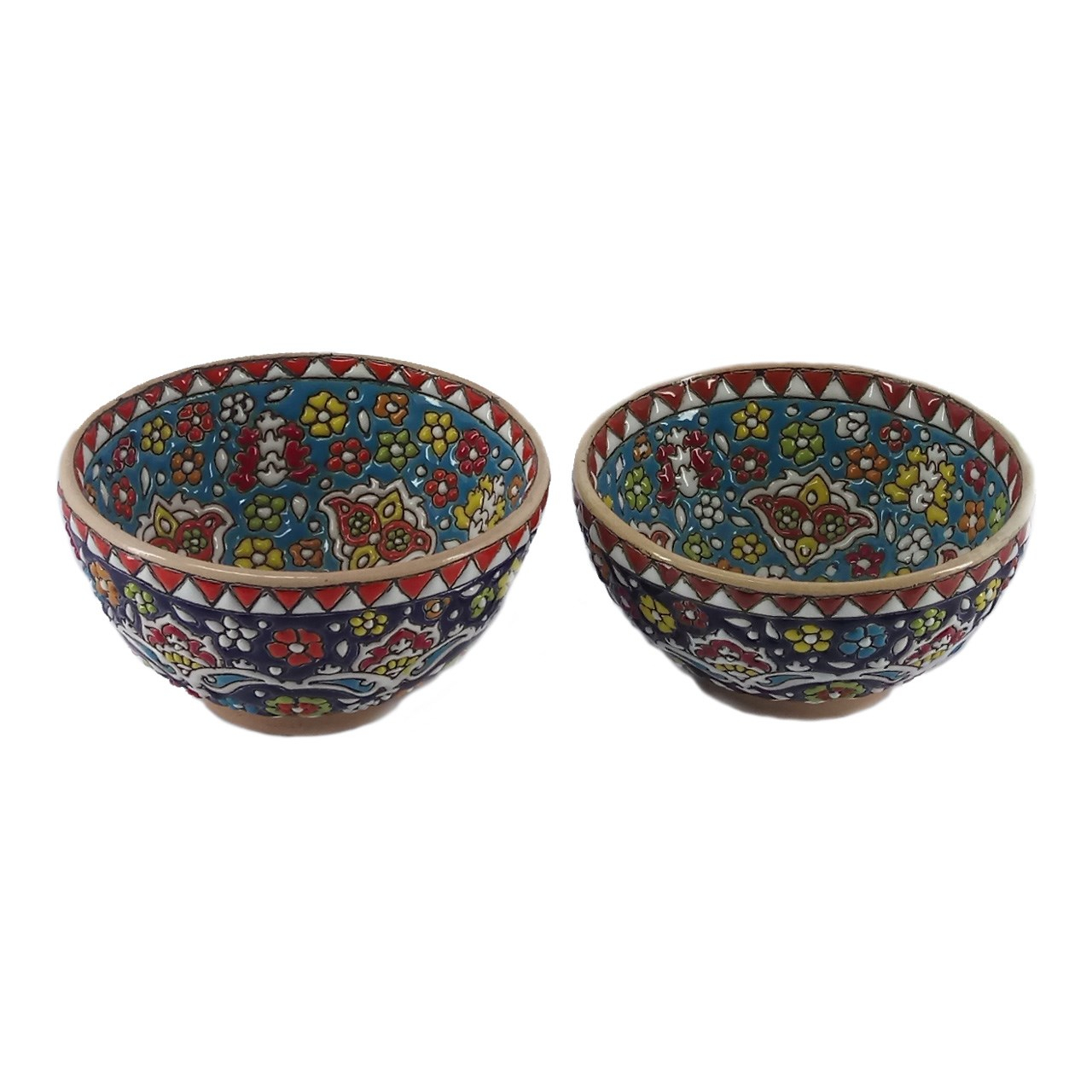 کاسه سفالی میناکاری آبی عمیق مدل سنتی مجموعه دو عددی
